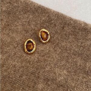 Elegant Gold and Brown Stud Earrings